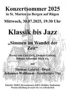 Plakat für Konzert am 30.07.2025 um 19.30 Uhr in St. Marien