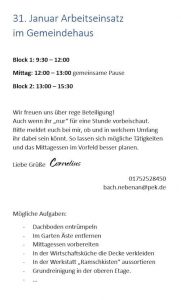 Aufruf Arbeitseinsatz