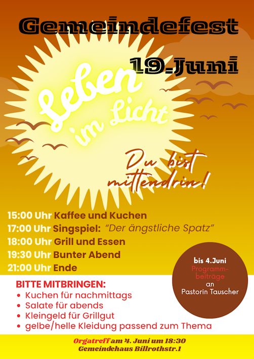 Plakat Gemeindefest am 19.06.2026 15-20 Uhr